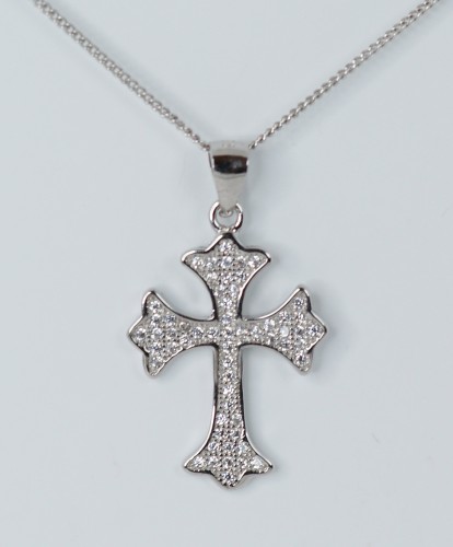 Sterling Silver/CZ Cross and Chain